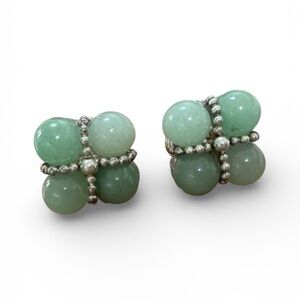 ILARIA-PERU DESIGNER green stone clip earrings set in sterling silver.